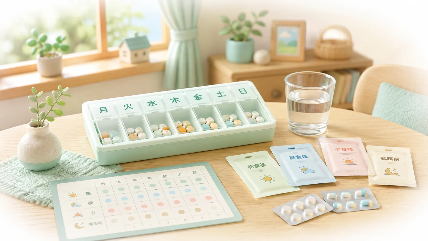 服薬カレンダーでお薬を整理するイメージ