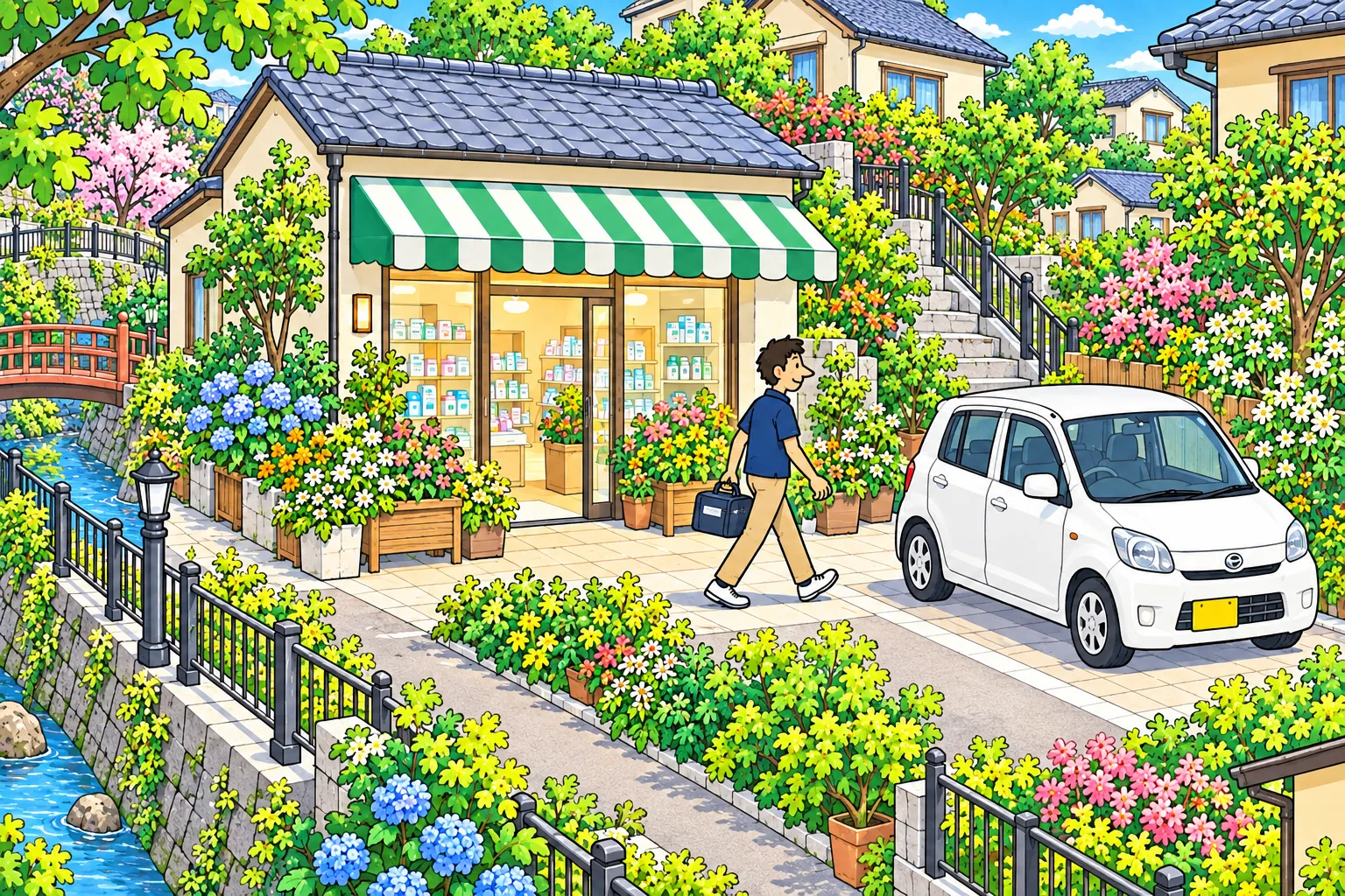 薬局から住宅へ訪問するイメージ